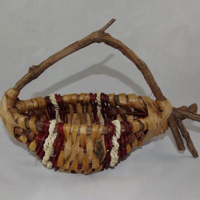 Cedar bark basket with cornhusk cordage
